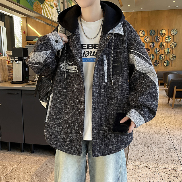 Designed with a Stylish Detachable Hood, Men's Spring and Autumn Jacket for Teenagers, Color-Blocking Trendy Loose Casual Cool Fashion Outerwear