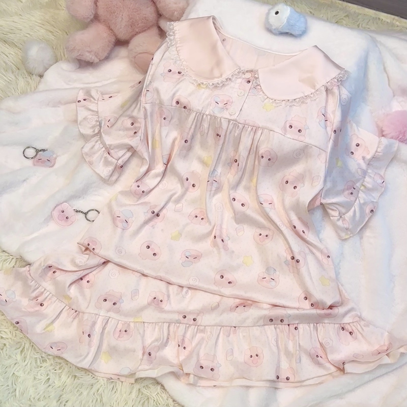 Original Pink Piggy Ice Silk Nightgown from Sleepy Meow, Cute Pink Summer Loungewear Original Pink Piggy Ice Silk Nightgown from Sleepy Meow, Cute Pink Summer Loungewear