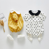 Summer baby short sleeves conjoined clothes cute bag fart 0-3 months 6 female babies turn over to the triangular khays