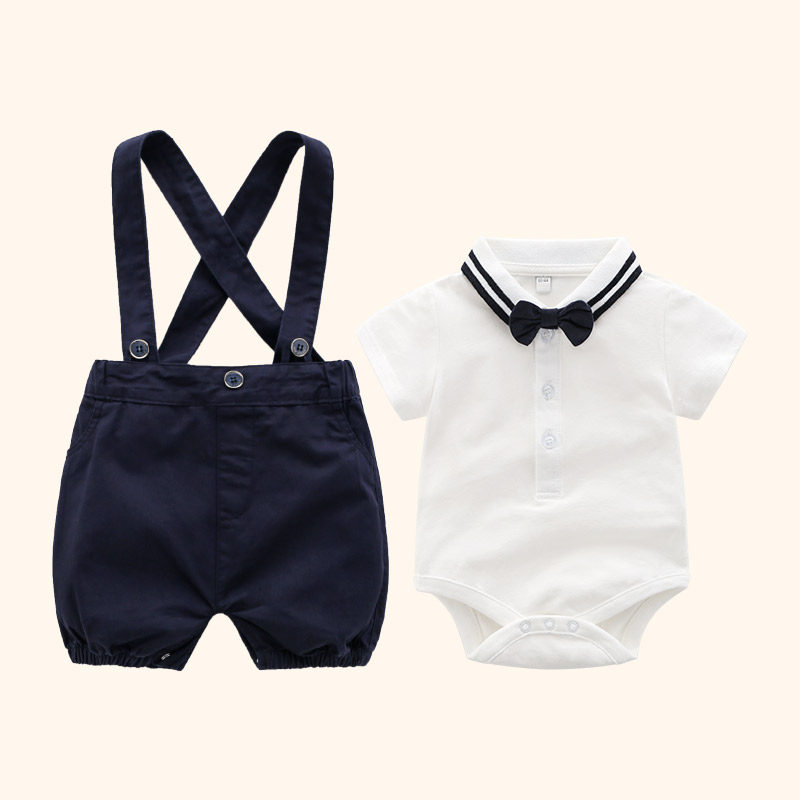 Boy baby full moon 100-day clothes summer baby cotton holding baby bag pants gentleman's one-year-old dress children's casual two-piece