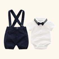 Male Baby Full Moon 100 Days Served Summer Baby Pure Cotton Back With Pants Gentlemans Age Gown For Children Leisure Two Sets