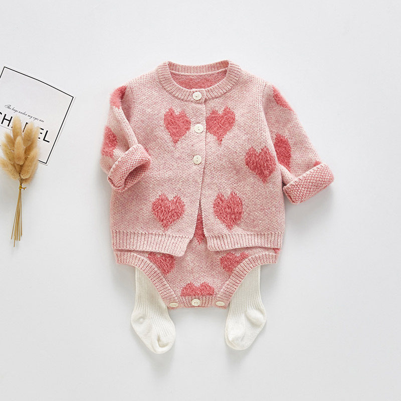 Spring and autumn baby long-sleeved suit 3-6 months 9 baby knitted sweater jumpsuit toddler outing suit two-piece