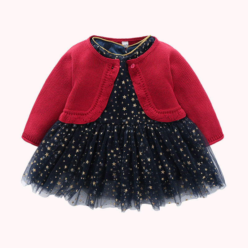2022 spring and autumn new girl dress baby red western style princess skirt baby one year old dress skirt