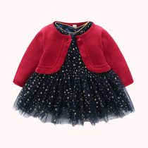 2022 Spring and autumn clothes new girl dress Dress Baby Red Ocean Princess Dress Baby A Week Old Dresses Dress