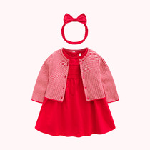 Girl New Year Dress 2022 Autumn Dress Baby Foreign Air Dress Suit Baby 100 Days Old Dress Princess Skirt