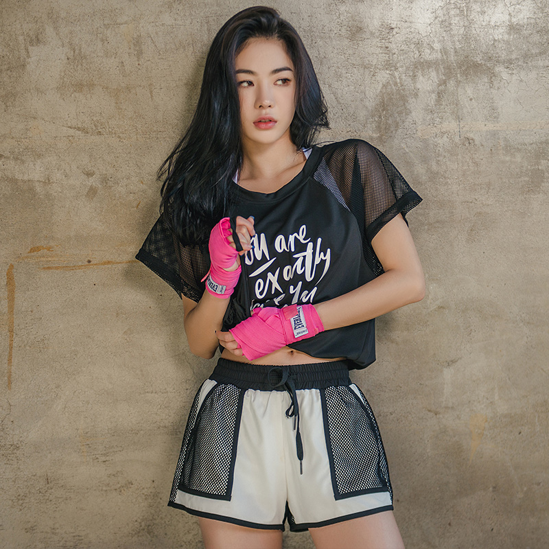 2021 Summer Leisure Sports Suit Fitness Room Speed Dry T-shirt Short Sleeve Blouses Loose Yoga Gown Hood Women