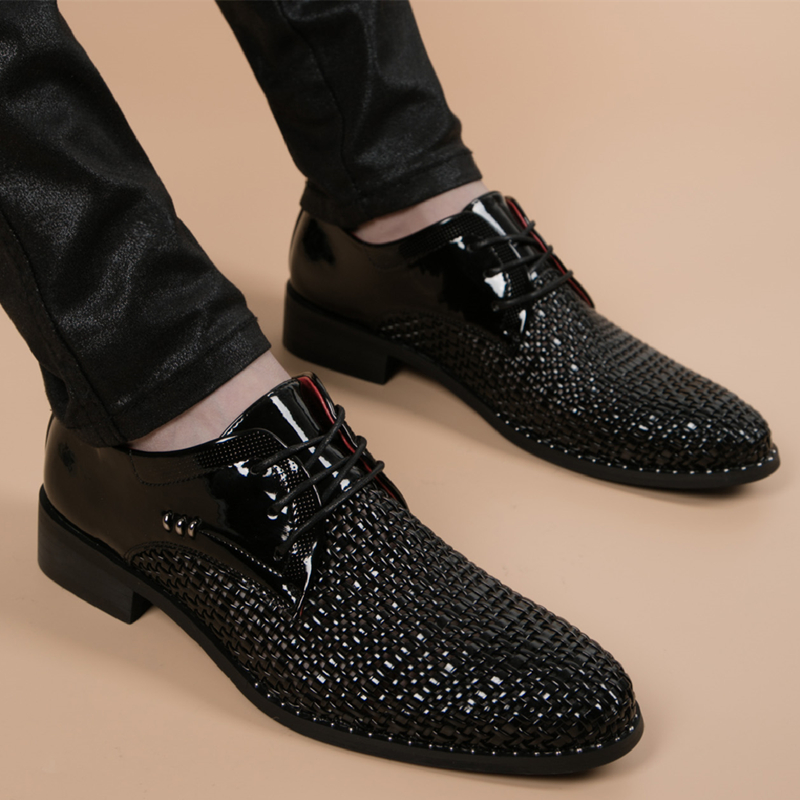 2022 Summer Hollowed-out Breathable Leather Shoes Man Korean Version Pointed Genuine Leather Business Inner Heightened Genuine Leather Sandals Woven Men's Shoes