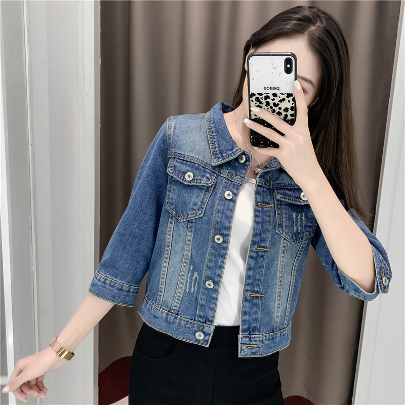 New Three-Quarter Sleeve Denim Jacket for Women 2026 Spring and Autumn New Style Spring Short Jacket for Women Versatile Loose Top Trendy