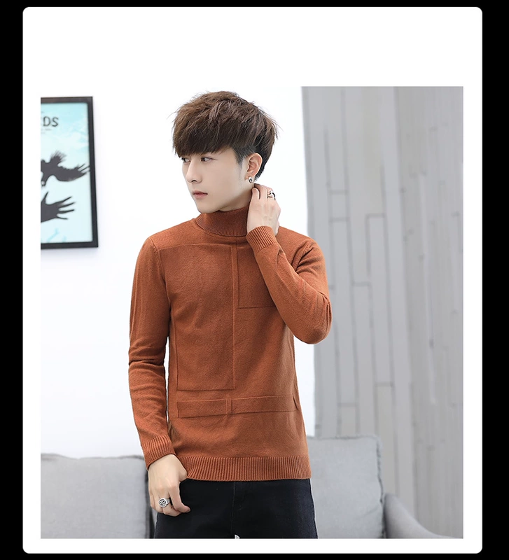 Áo len cổ cao nam 2018 mới thu đông 2014 phiên bản Hàn Quốc của áo len tự phối đáy cộng với bộ áo len nhung dày áo len nam cổ tròn