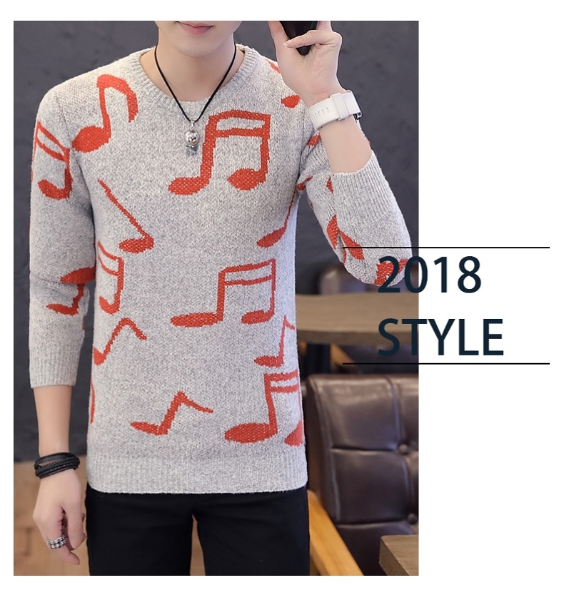 2019 mới nam cổ tròn chạm đáy áo len biểu tượng âm nhạc dòng quần áo xu hướng nam xu hướng Slim áo len nam Hàn Quốc - Áo len thời trang nam cao cấp