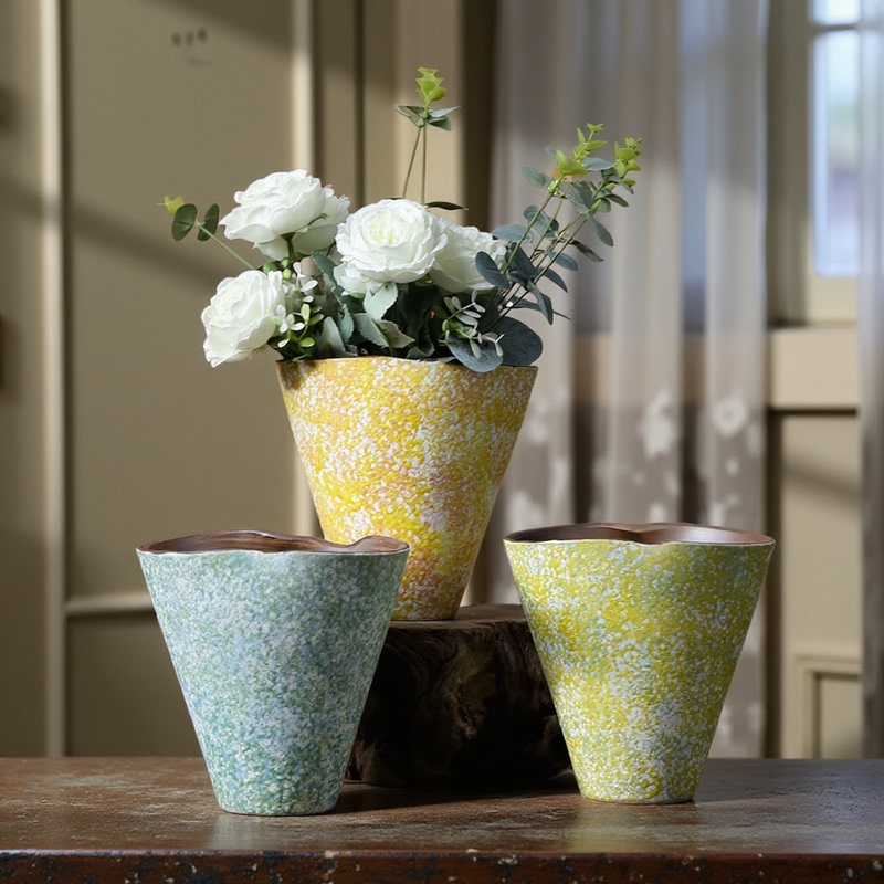 Jingdezhen Ceramic Round Tray Pot, Colorful Dopamine High-Temperature Fired Balcony Tabletop Flower Pot for Flower Arrangement and Planting Jingdezhen Ceramic Round Tray Pot, Colorful Dopamine High-Temperature Fired Balcony Tabletop Flower Pot for Flower Arrangement and Planting