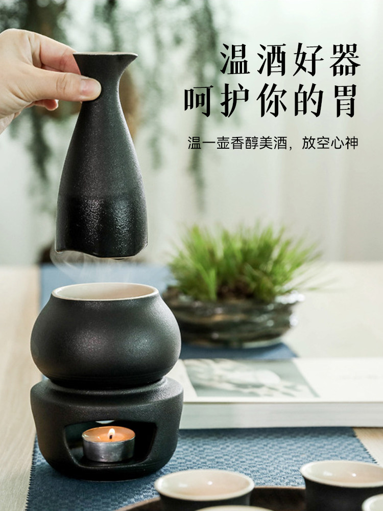 Ceramic Wine Warmer, Yellow Wine Warmer, Japanese Sake Warmer, Household Candle Wine Warmer Set, Chinese Hot Wine Kettle