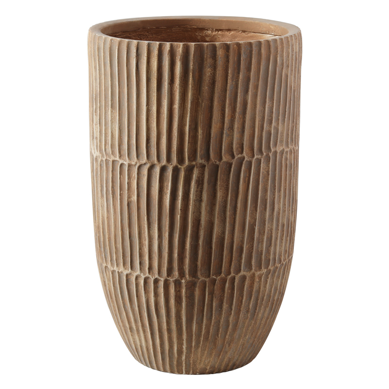 Chaozhou Factory Direct Sales Vertical Striped High-End European and American Style Magnesium Clay Vase Home Office Guesthouse Decoration Green Plant Antique Style