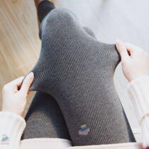 Gray threaded leggings for women outside wear autumn winter thickened plush autumn thin fleece autumn pants vertical striped cotton wool pants