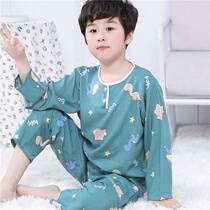 Summer youth cotton pajama set cotton silk air conditioning home wear thin style big boy middle school growth sleeve pants men