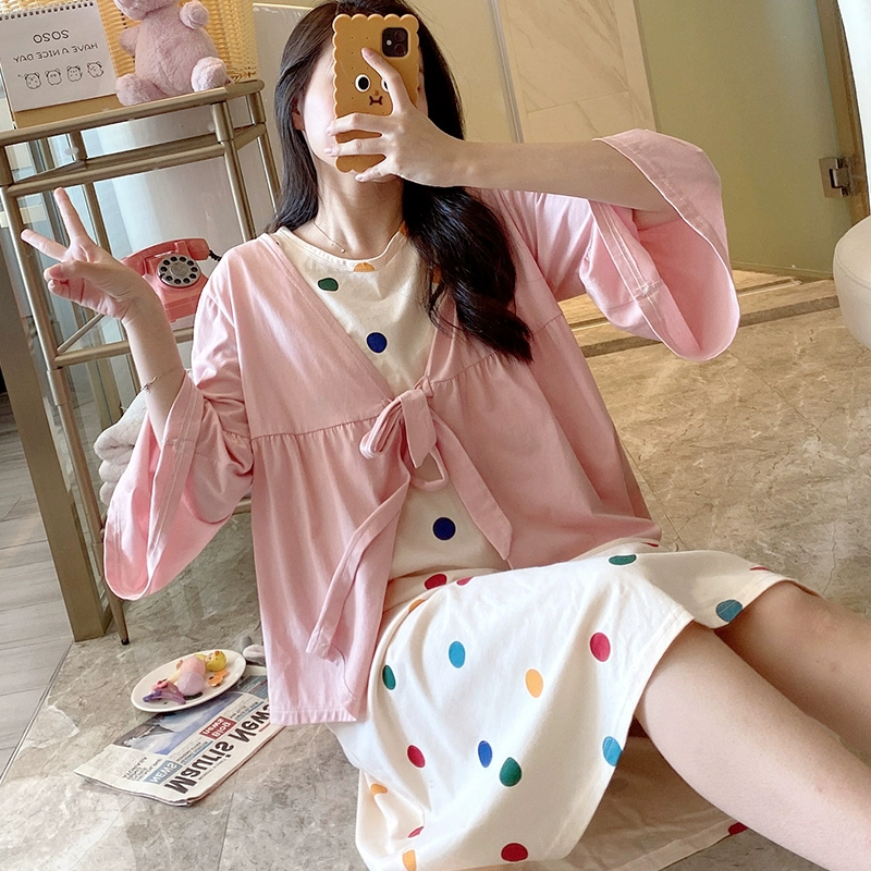 Quần áo giam giữ mùa xuân và mùa hè cotton sau sinh dịch vụ viện dưỡng thai hộ sản thoáng khí cộng với kích thước mùa hè mỏng phần rắn màu phụ nữ mang thai đồ ngủ - Giải trí mặc / Mum mặc