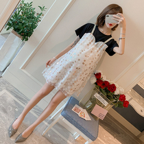 Pregnant Women summer dress 2021 New Korean version of stitching fashion hot mom fake two pregnant women summer jumpsuit