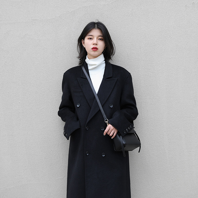 Black Son Big Coat Woman Medium Long Version 2022 Autumn Winter New Superior Sense Temperament Thickened Suit Fur Coats