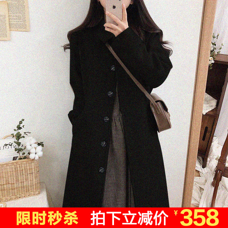 Black double-sided cashmere coat women's mid-length 2022 autumn and winter new Hepburn style small woolen coat