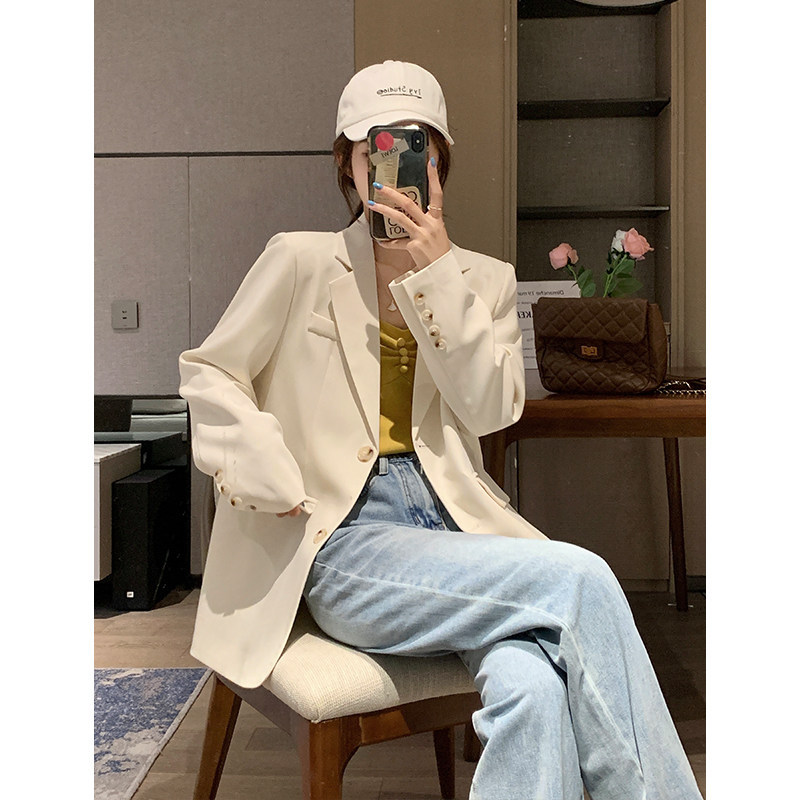 White Suit Jacket Woman 2022 Spring Autumn New Korean Version Small Sub Design Sensation Casual Exploits Fried Street West Suit