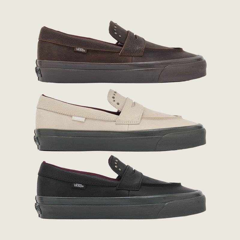 Vans Premium Loafer 53 Oil-Waxed Cow Leather Rivet Rhinestone Retro Casual Shoes Leather Shoes Loafers