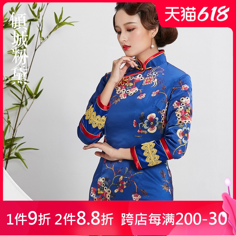 Silk quilted cheongsam, elegant long dress for mother, 2021 collection
