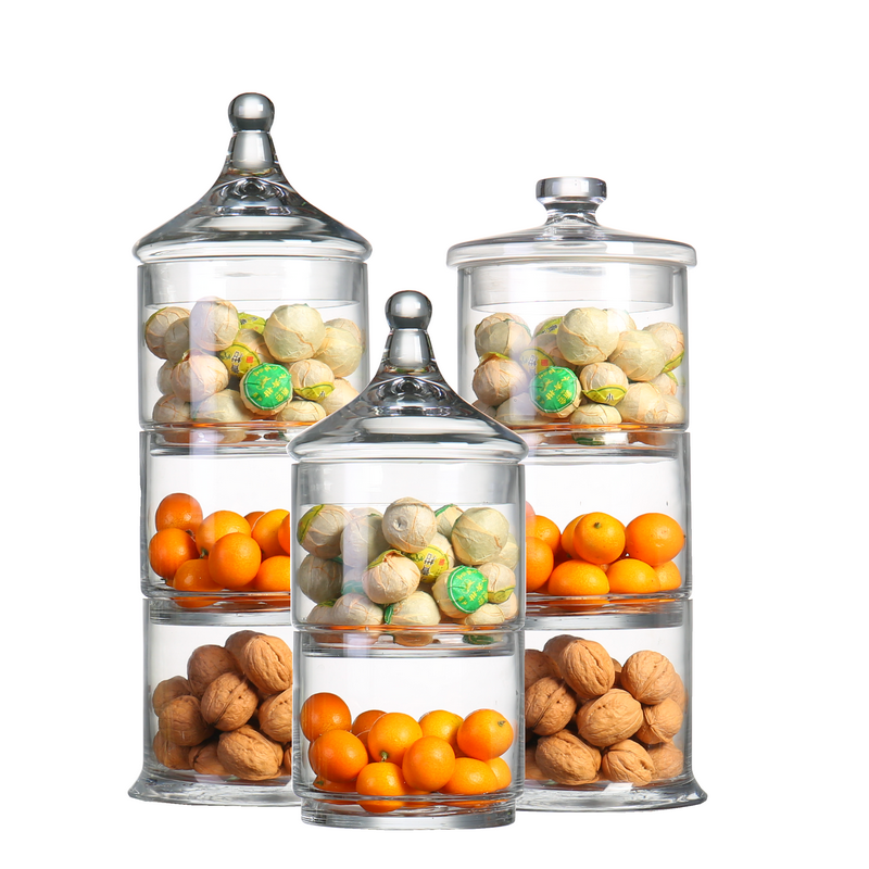 European multi-layer transparent glass jar Three-layer storage jar Can be stacked candy jar New house model house soft glass bottle