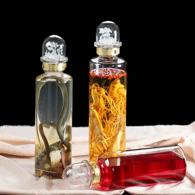 Heat-resistant bubble wine bottle thickened ginseng medicine wine bottle sealed lead-free straight wine bottle Display bottle Specimen bottle with lock