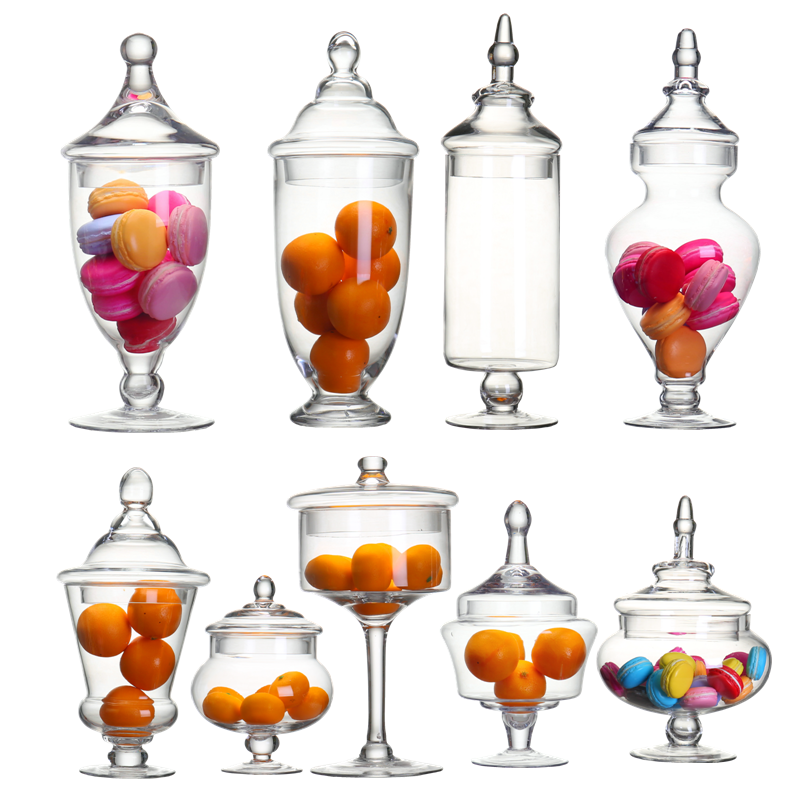 Eurostyle glass candy jar transparent storage tank sample plate room soft packed glass bottle wedding sweet table swing piece sugar cylinder