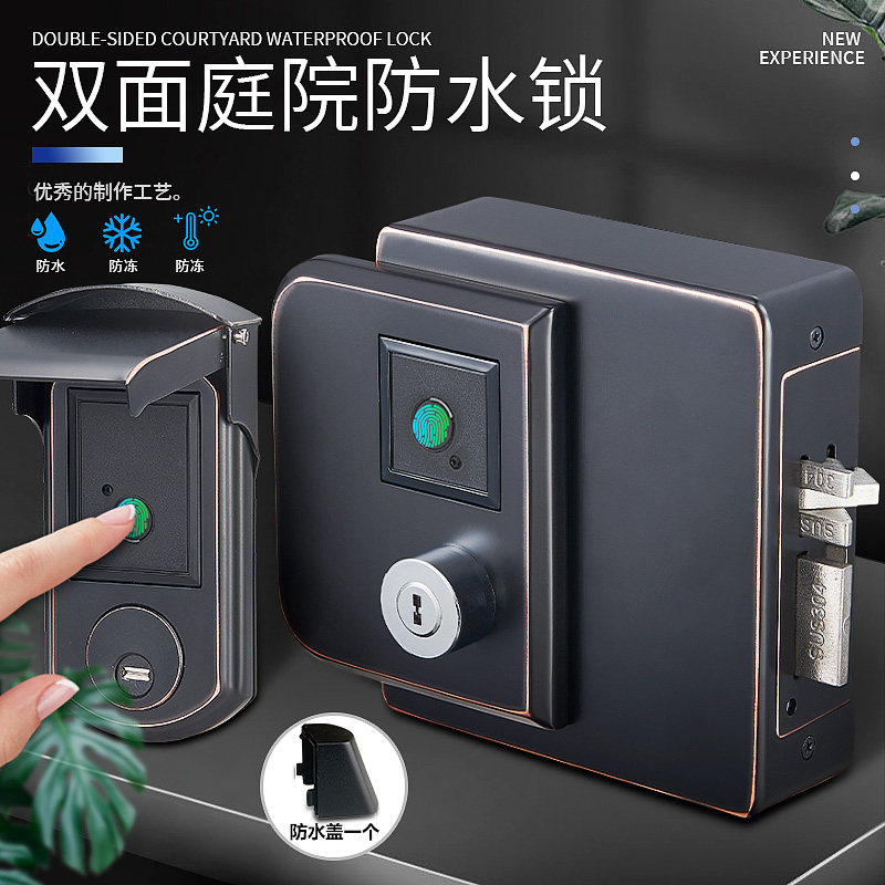 OUTDOOR WATERPROOF FINGERPRINT LOCK OLD IRON DOOR ELECTRONIC LOCK COURTYARD HOLLOWED-OUT DOOR RAIN-PROOF INTELLIGENT LOCK DOUBLE-SIDED FINGERPRINT LOCK