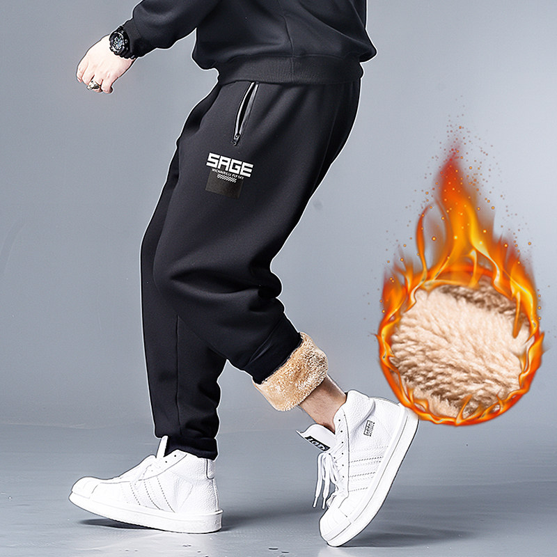 Lamb velvet pants men's spring and autumn fat men's pants thickened plus velvet sports pants plus fertilizer plus men's large size plus velvet pants