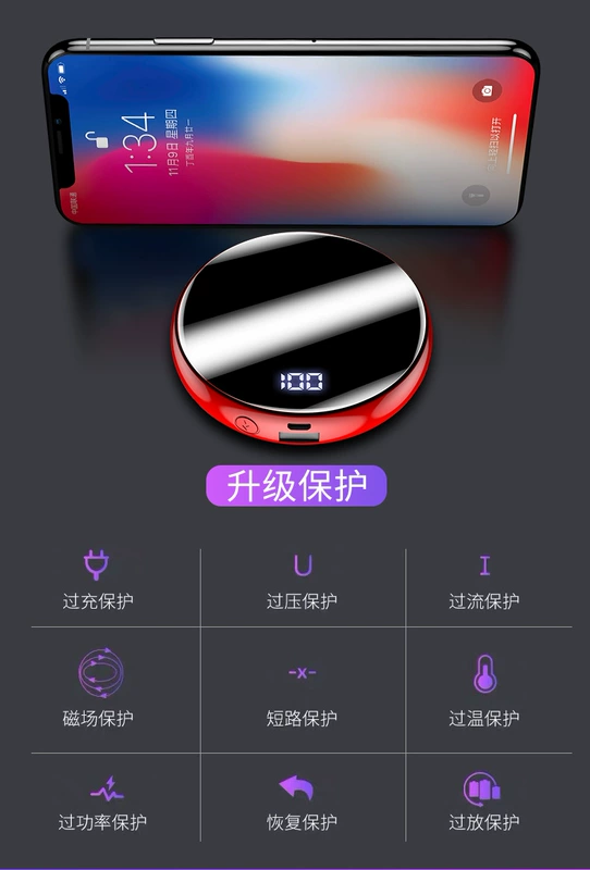 Pin sạc dự phòng tròn sạc nhanh cao cấp, màn hình gương nhiều màu sắc, dung lượng lớn 20000 mAh loại phổ thông - Ngân hàng điện thoại di động