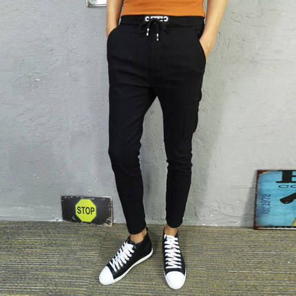 伙春季裤子精神2018九分裤男社会人小脚裤快