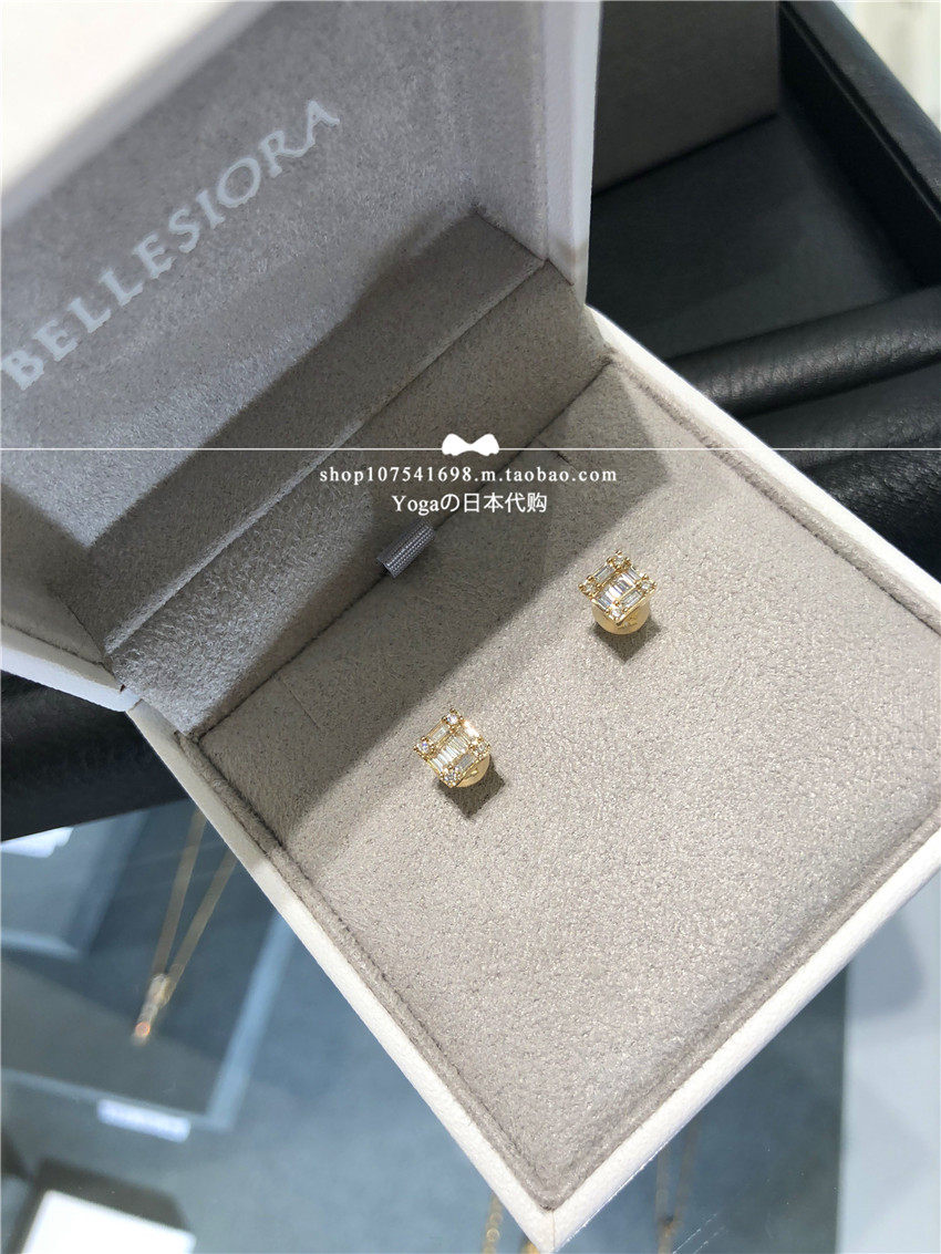 Japan's direct delivery of agete high-end series BELLESIORA luxury 18k square diamond ear pins