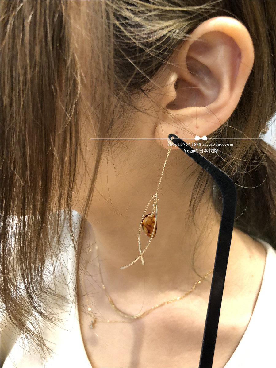 Japan direct agete 19 autumn 10k wind chimes swaying slender earrings with amber amethyst