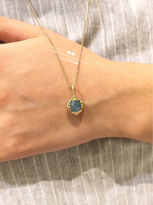 Japanese direct agete 14k gold flash elongated stone Green diamond necklace pendant