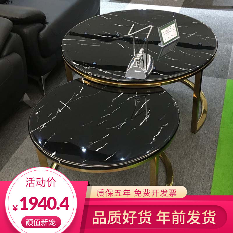 Nordic light luxury round marble tea table TV cabinet combination rotating telescopic living room modern simple tea table small 8