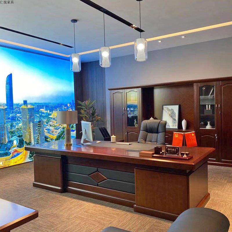 Office furniture owner table head desk new Chinese solid wood leather president table big class desk manager desk 2 4 m