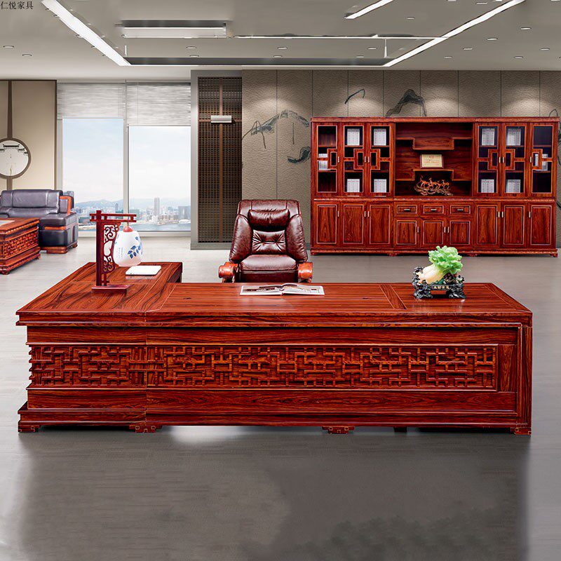 New Chinese Solid Wood Boss Table Desk Chair Combination Brief Modern President Desk Big Bandae Office Furniture