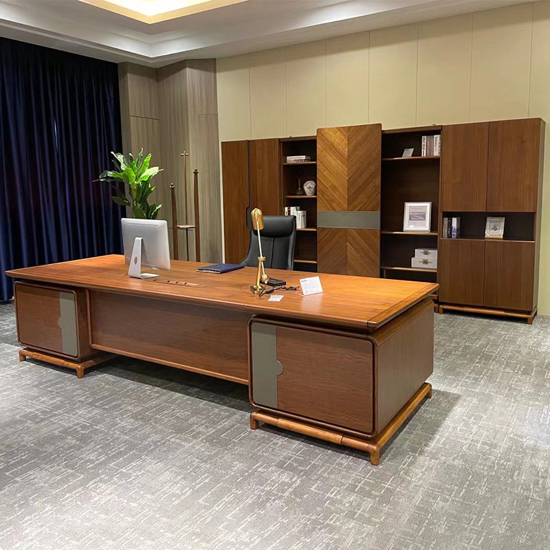 Solid Wood Bosses Table Presidents Table New Chinese Style Desk Chair Combination Bookcase Big Bandai High-end Office Furniture 28