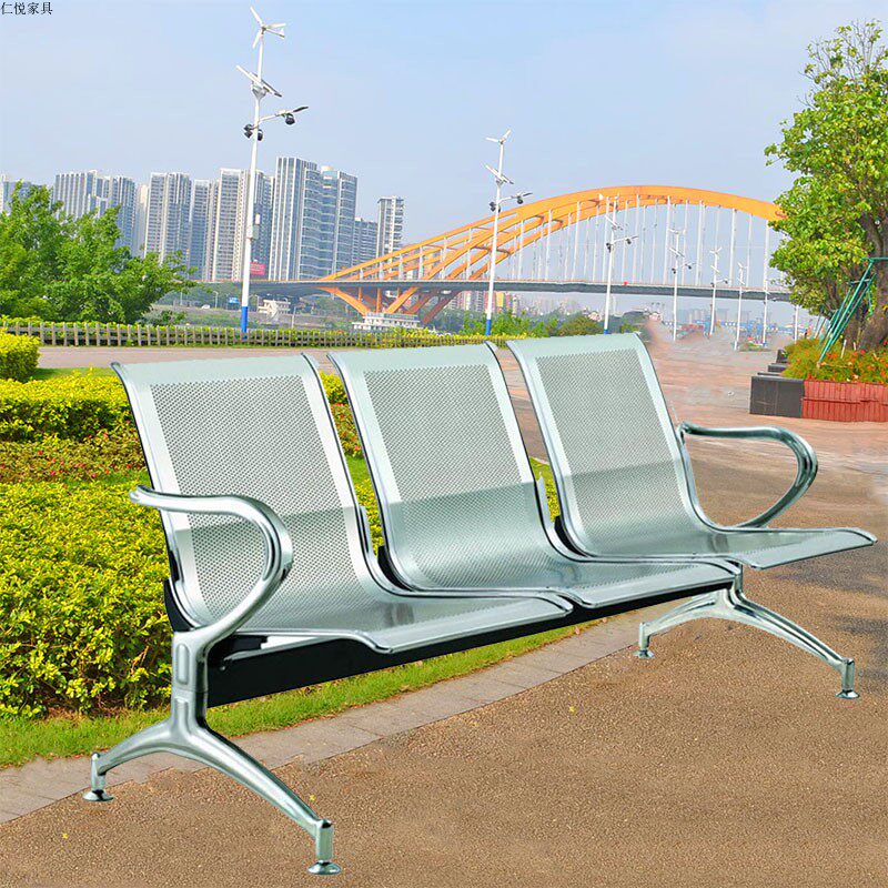 Three-place office sofa Rest area Public seats Bank Richer shop waiting for long rows of chairs Stainless Steel Airport Chairs