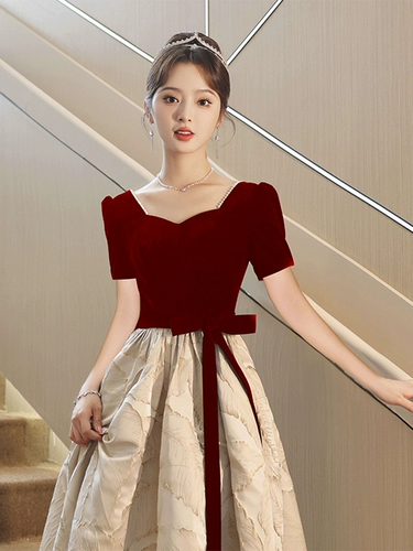 Вечернее платье, демисезонное красное свадебное платье, французский стиль, изысканный стиль