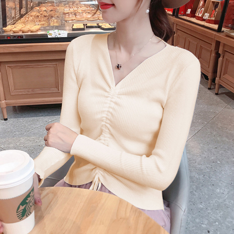 Spring and Autumn New Hundred Patch V-collar Sweater Han Edition Tight Sleeve Sleeve Knitting Sweater Winter
