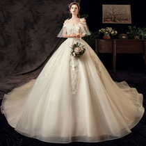 One-shouldered main wedding dress bride 2021 new forest super fairy dream simple sling trailing lady spring