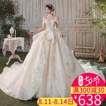 One-shouldered main wedding dress bride 2021 new temperament big tail French 2020 female net red small and light