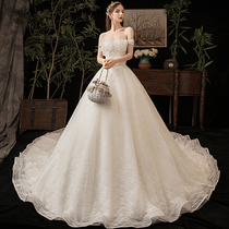 One-shouldered main wedding dress 2021 new bride forest light super fairy dream luxury big tail small child