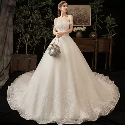 One shoulder main wedding dress 2021 new bridal Forest Light Super fairy dream luxury big tailing tail little woman