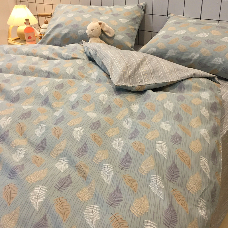 Korean-style pastoral ins cotton four-piece bed set simple modern cotton three-piece gray feather bed sheet duvet cover 4
