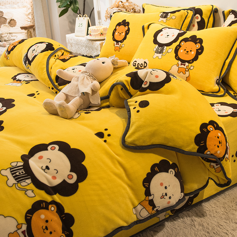 Warm Milk Suede Double Face Suede Bed Four Pieces Of Coral Suede Flannel Suede Three-piece Winter Thickened Sheet Quilt Cover