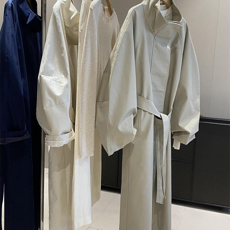 55% Cotton 45% Tencel Stand Collar Loose Fit Ankle-Length Tall Women's Modern Trench Coat Long Single-Breasted 55% Cotton 45% Tencel Stand Collar Loose Fit Ankle-Length Tall Women's Modern Trench Coat Long Single-Breasted